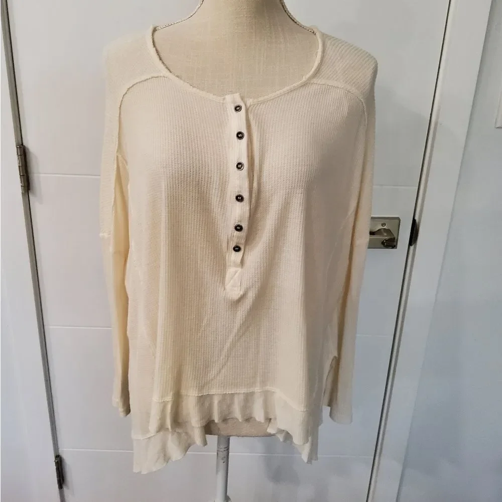 Free People Benedict Canyon Henley Ivory Top Size S-P